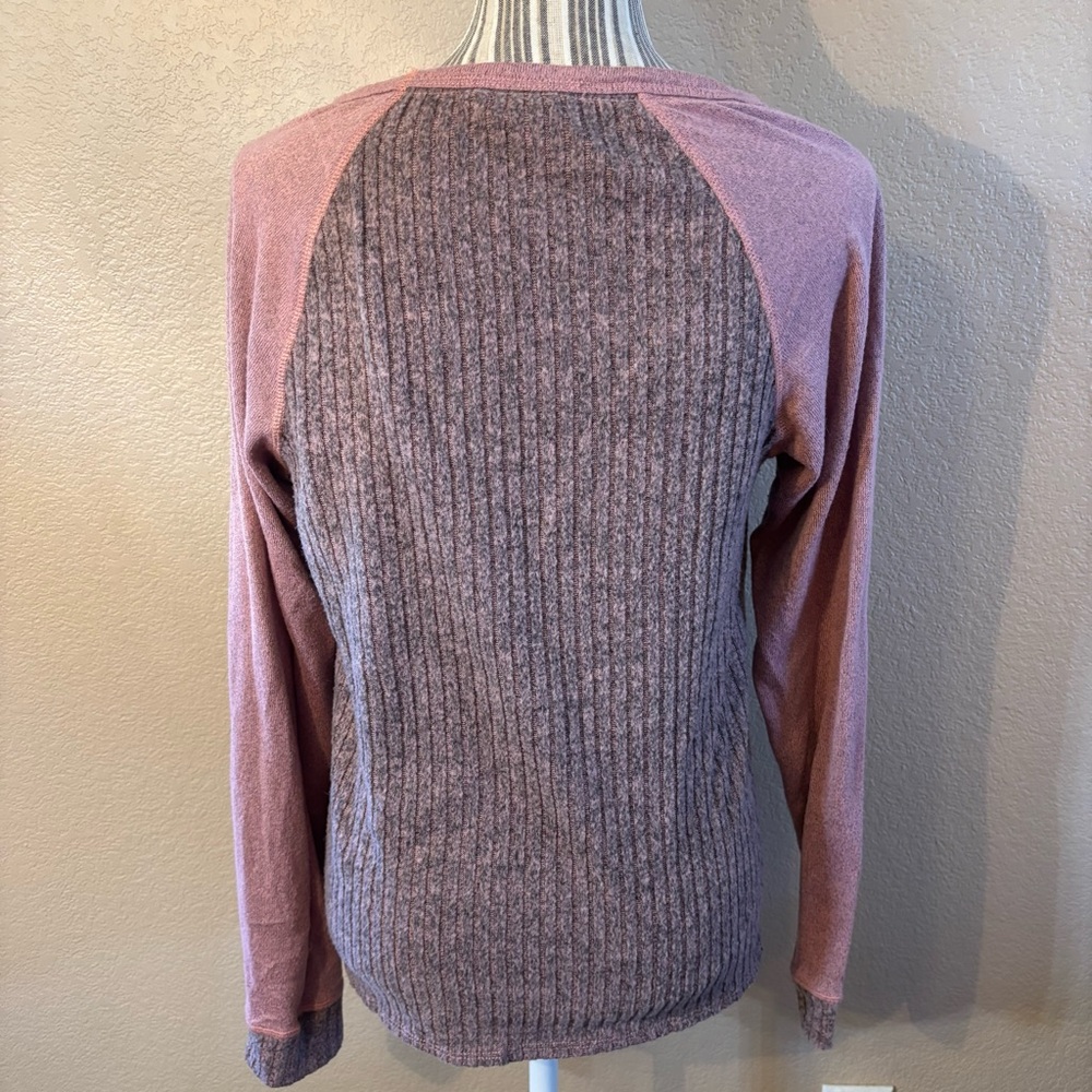 Lucky Brand Top Medium Pink Gray Heathered Knit Long Sleeve Ribbed Cozy Stretch - Picture 6 of 14